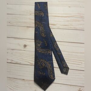 Barry Wang Silk Tie Blue and Gold
